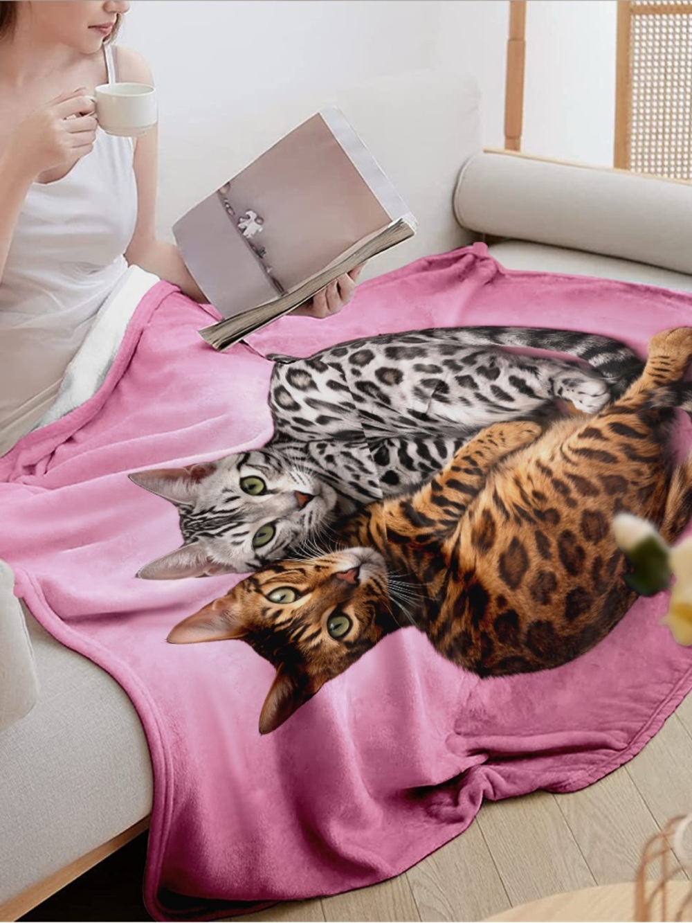 Cozy Pink Bengal Cats VelveteenThrow Blanket